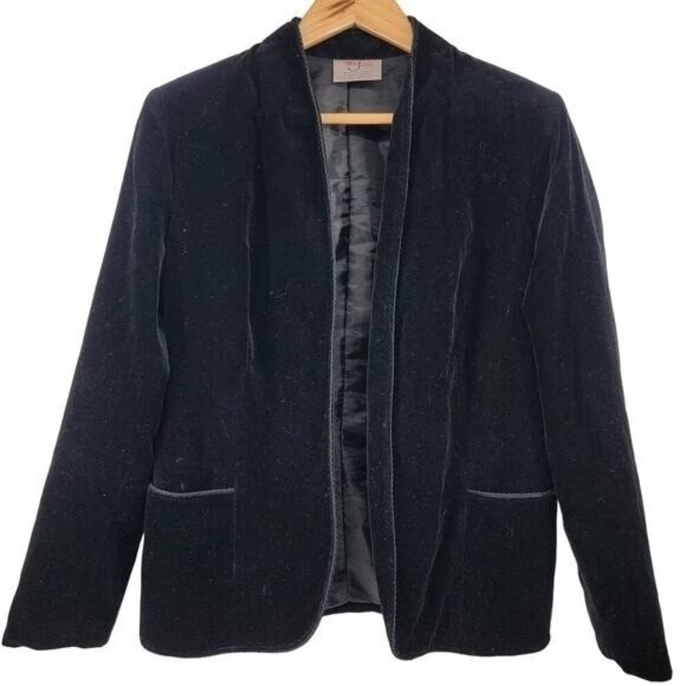 Tan Jay Black‎ Velvet Blazer Jacket Women's Size L  Made In USA